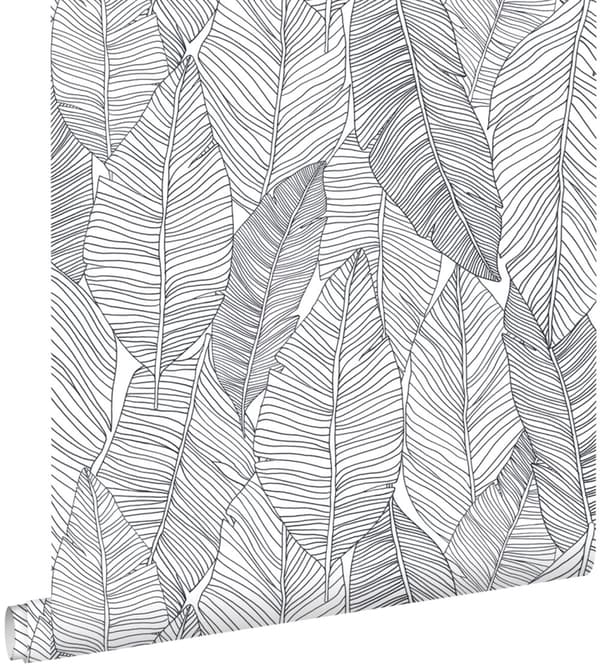 ESTAhome tapet håndtegnede blade sort og hvidt - 139011 - 0,53 x 10,05 m