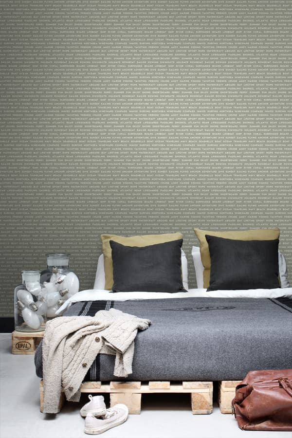ESTAhome tapet maritime strandtekster militærgrønt 0,53 x 10,05 m