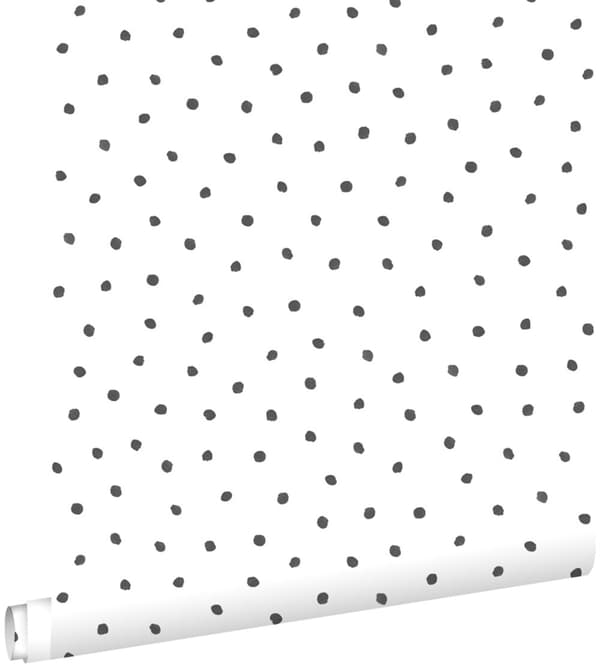 ESTAhome tapet ojämna snöflinge-prickar svart och vitt 53 cm x 10,05 m