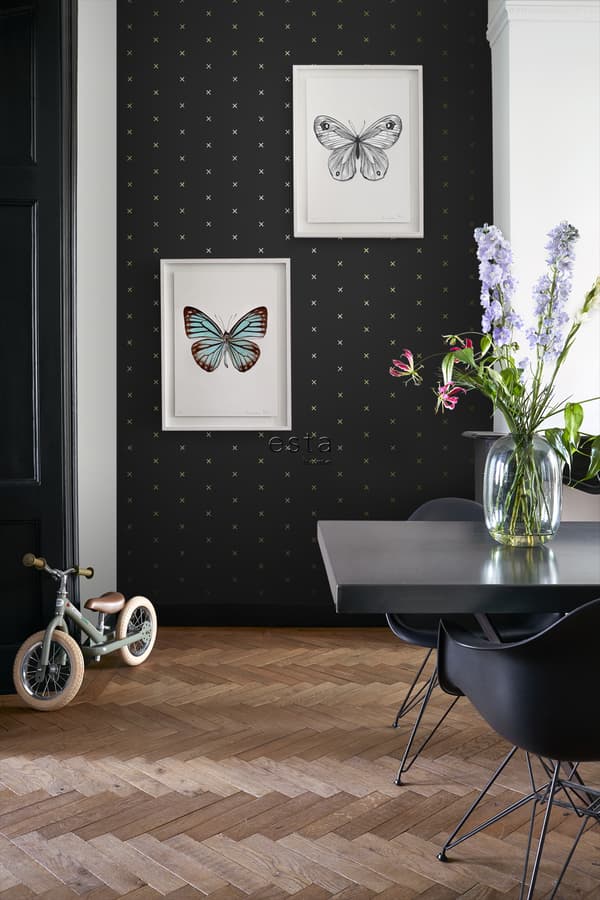 ESTAhome tapet grafiskt motiv svart och guld 0,53 x 10,05 m