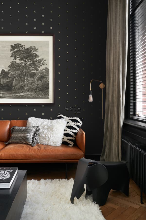 ESTAhome tapet grafiskt motiv svart och guld 0,53 x 10,05 m