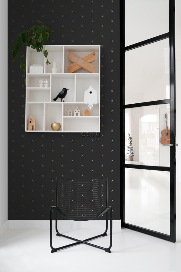 ESTAhome tapet grafiskt motiv svart och guld 0,53 x 10,05 m