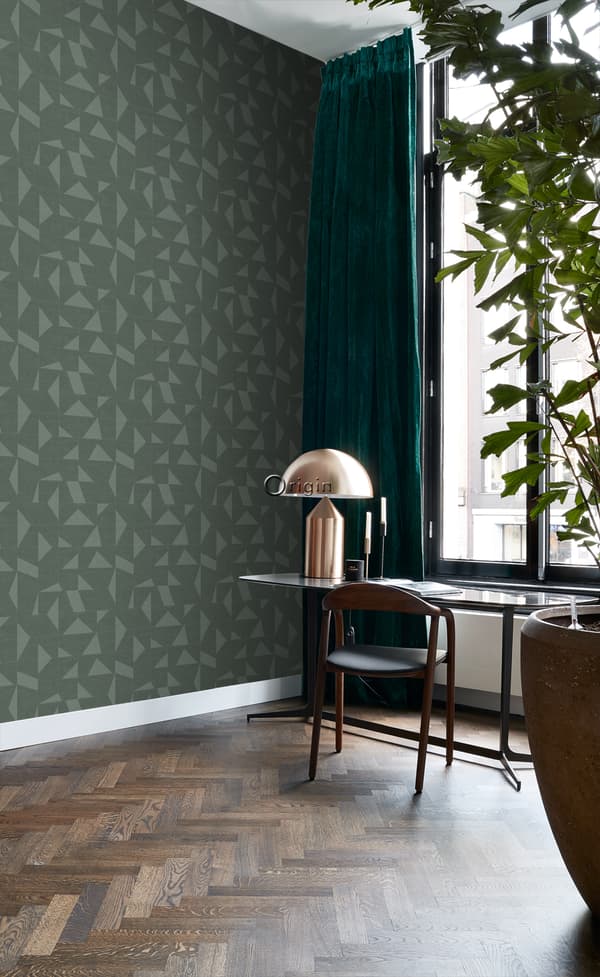 Origin Wallcoverings tapet grafiskt motiv med vävd struktur grönt 0,53 x 10,05 m