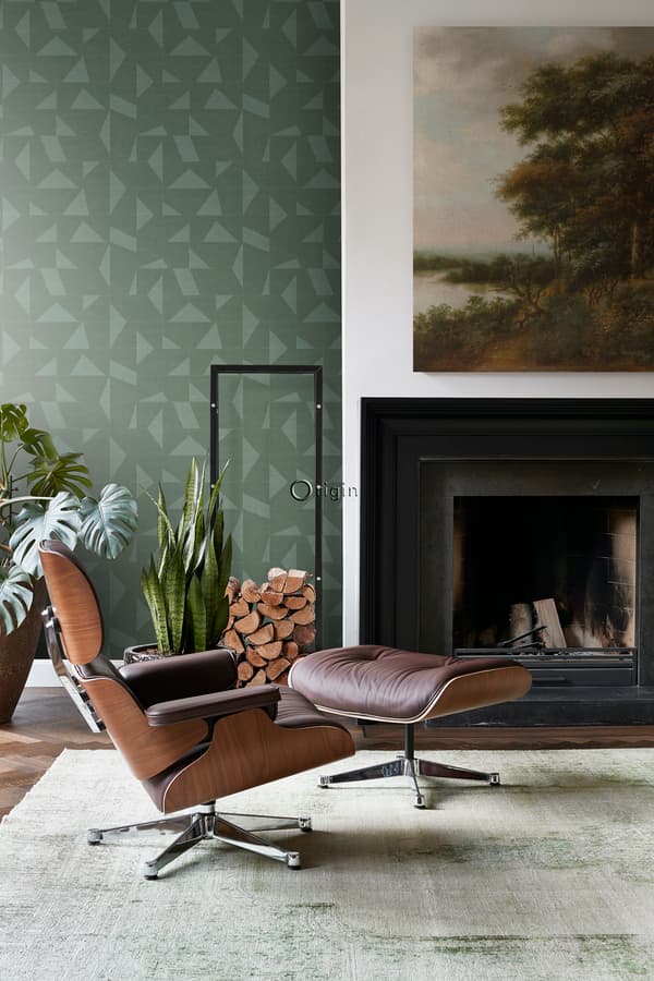 Origin Wallcoverings tapet grafiskt motiv med vävd struktur grönt 0,53 x 10,05 m