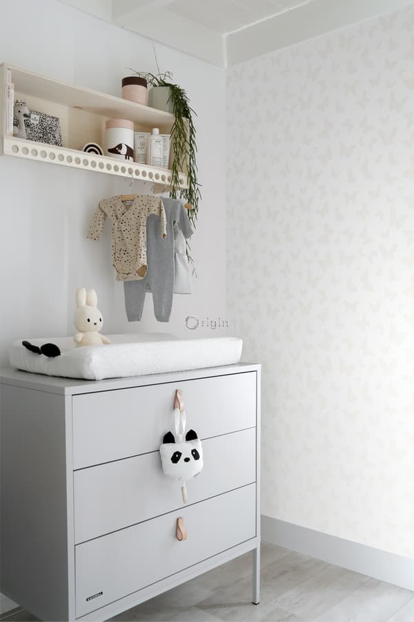 Origin Wallcoverings tapet fjärilar matt vitt och glänsande silver 0,53 x 10,05 m