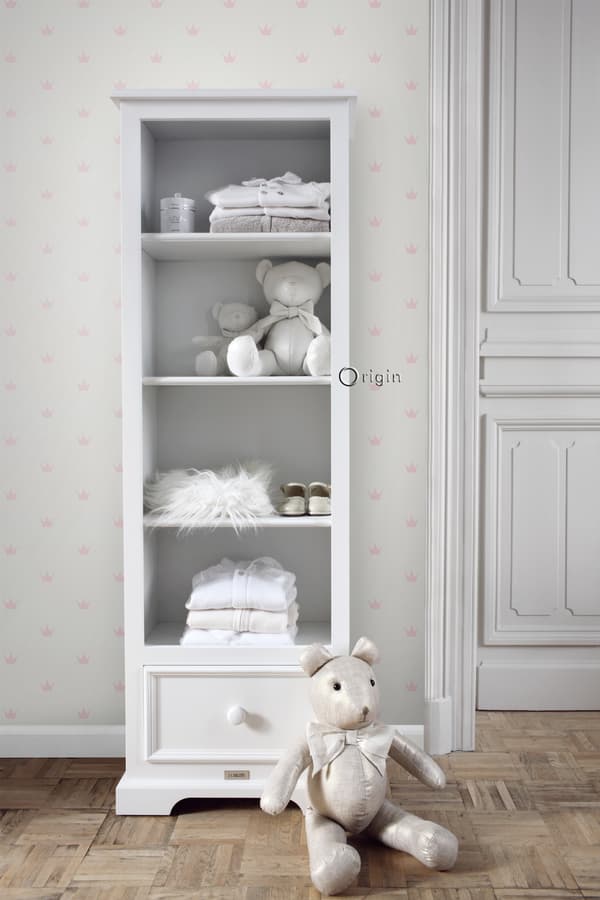 Origin Wallcoverings tapet små kronor glänsande vitt och rosa 0,53 x 10,05 m