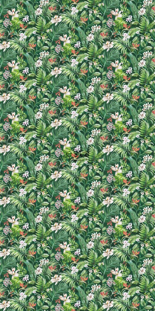 ESTAhome tapet XXL tropiska blad and blommor smaragdgrönt - 158893 - 50 x 900 cm