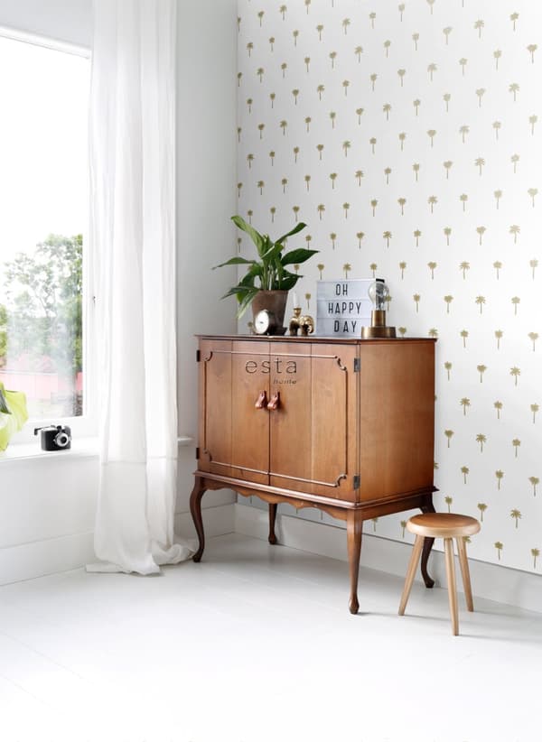 ESTAhome tapet palmer vitt och guld - 139158 - 0,53 x 10,05 m