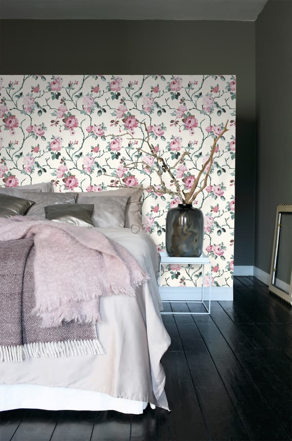 Origin Wallcoverings tapet blommor benfärgat och ljusrosa och grönt 53 cm x 10,05 m