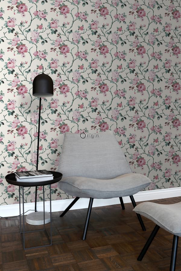 Origin Wallcoverings tapet blommor benfärgat och ljusrosa och grönt 53 cm x 10,05 m