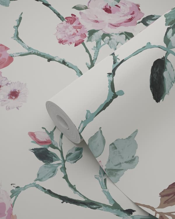 Origin Wallcoverings tapet blommor benfärgat och ljusrosa och grönt 53 cm x 10,05 m