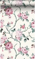 Miniatyrbild 1 av 8: Origin Wallcoverings tapet blommor benfärgat och ljusrosa och grönt 53 cm x 10,05 m
