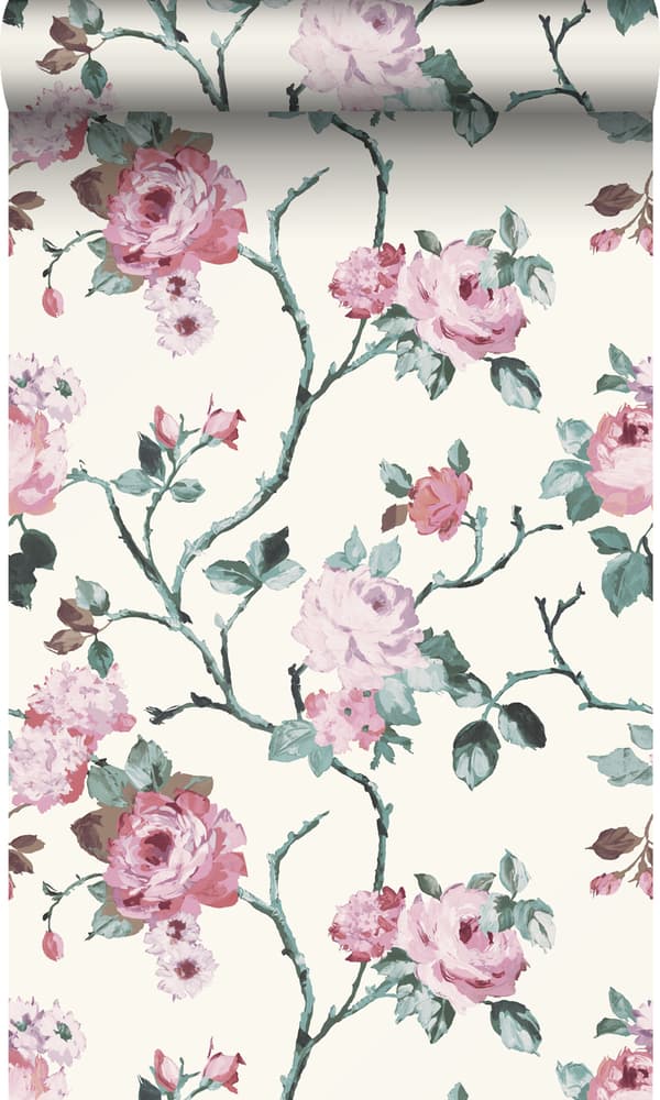 Origin Wallcoverings tapet blommor benfärgat och ljusrosa och grönt 53 cm x 10,05 m