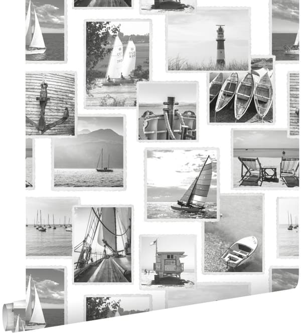 ESTAhome tapet fotocollage strand mörkgrått och vitt 0,53 x 10,05 m