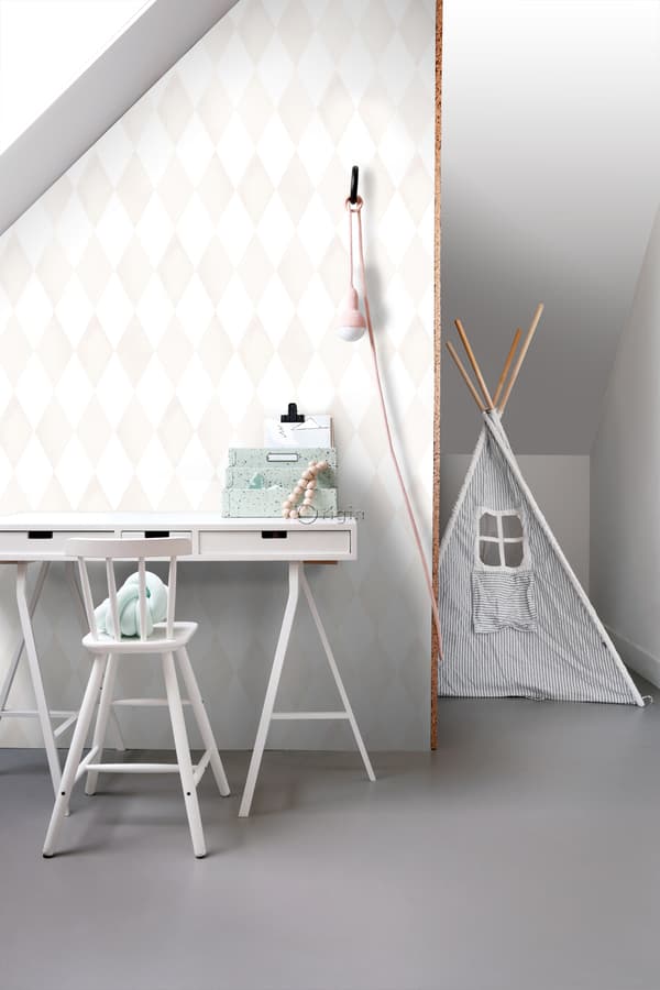Origin Wallcoverings tapet rombmotiv ljust krämfärgat och matt vitt 53 cm x 10,05 m