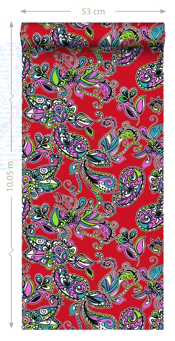 ESTAhome tapet funky blomster og paisleys mangefarvet 53 cm x 10,05 m
