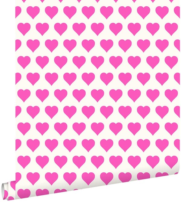ESTAhome tapet hjärtan rosa och vitt 53 cm x 10,05 m