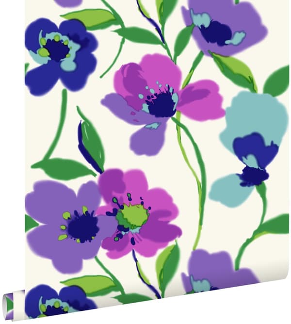 ESTAhome tapet vallmo lila och turkost 53 cm x 10,05 m