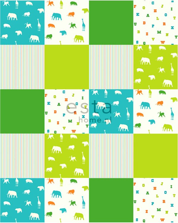 ESTAhome colourwallXL djur limegrönt och turkost 20 behangtegels van 53 x 53 cm
