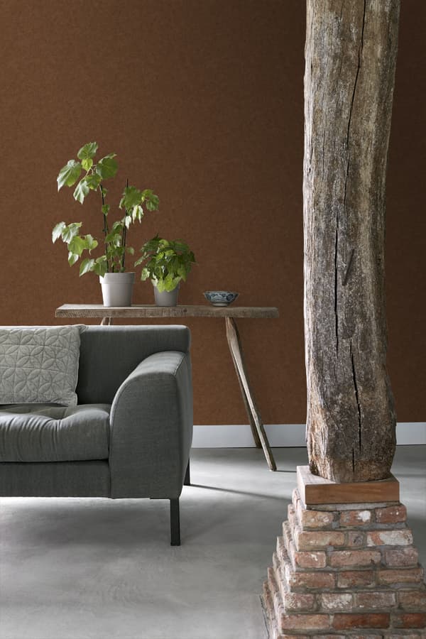 ESTAhome tapet ensfarvet beton-look rustbrunt 53 cm x 10,05 m