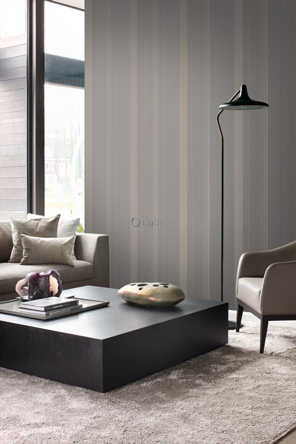 Origin Wallcoverings tapet ränder mullvadsgrått och glänsande brons 53 cm x 10,05 m
