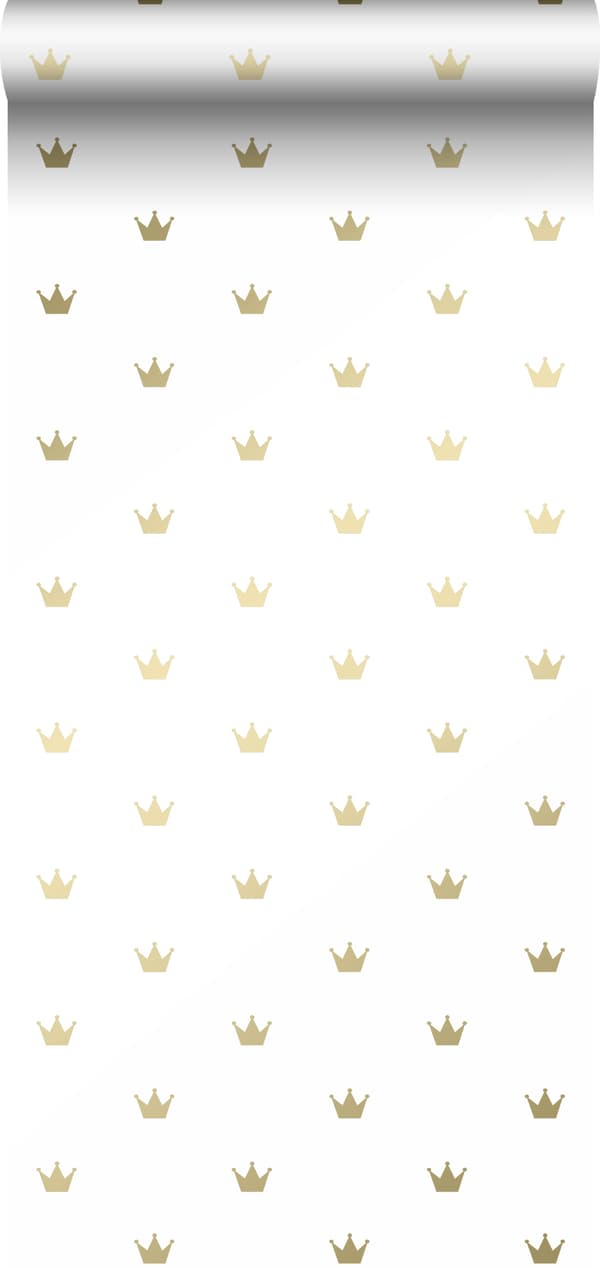 Origin Wallcoverings tapet små kronor matt vitt och guld 0,53 x 10,05 m