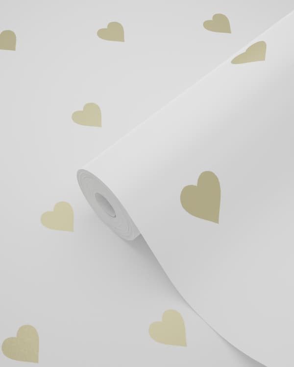 Origin Wallcoverings tapet små hjerter hvidt og guld 0,53 x 10,05 m