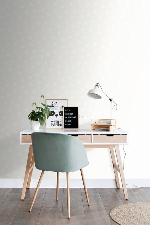 Origin Wallcoverings tapet polkaprikker mathvidt og skinnende sølvgråt 53 cm x 10,05 m