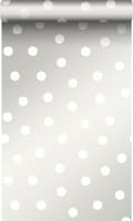 Miniatyrbillede 1 af 8: Origin Wallcoverings tapet polkaprikker mathvidt og skinnende sølvgråt 53 cm x 10,05 m
