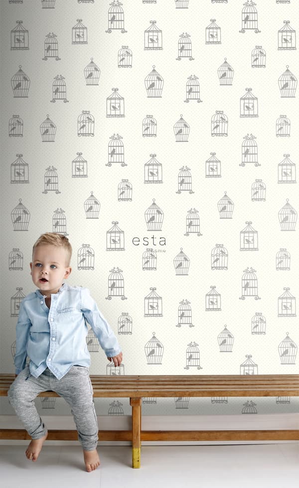 ESTAhome tapet fågelkorg silver 53 cm x 10,05 m