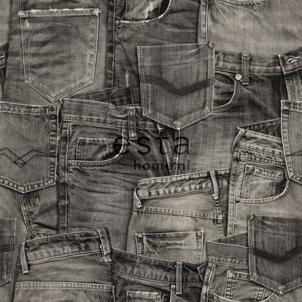 ESTAhome tapet jeansstof sort 53 cm x 10,05 m