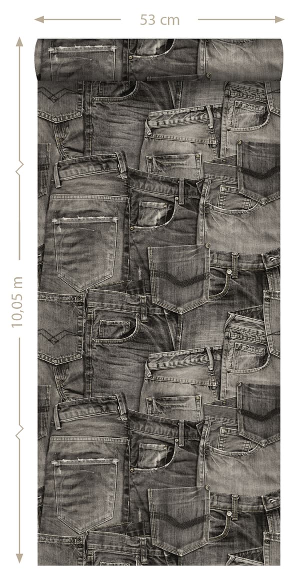 ESTAhome tapet jeansstof sort 53 cm x 10,05 m