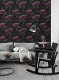 Miniatyrbild 7 av 8: ESTAhome tapet hortensior svart och aubergine 53 cm x 10,05 m