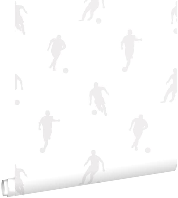ESTAhome tapet fodboldspillere sølv på hvidt 53 cm x 10,05 m