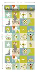 Miniatyrbillede 5 af 5: ESTAhome tapet cirkus orange, mintgrønt og olivengrønt - 128704 - 53 cm x 10,05 m