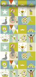 Miniatyrbillede 1 af 5: ESTAhome tapet cirkus orange, mintgrønt og olivengrønt - 128704 - 53 cm x 10,05 m