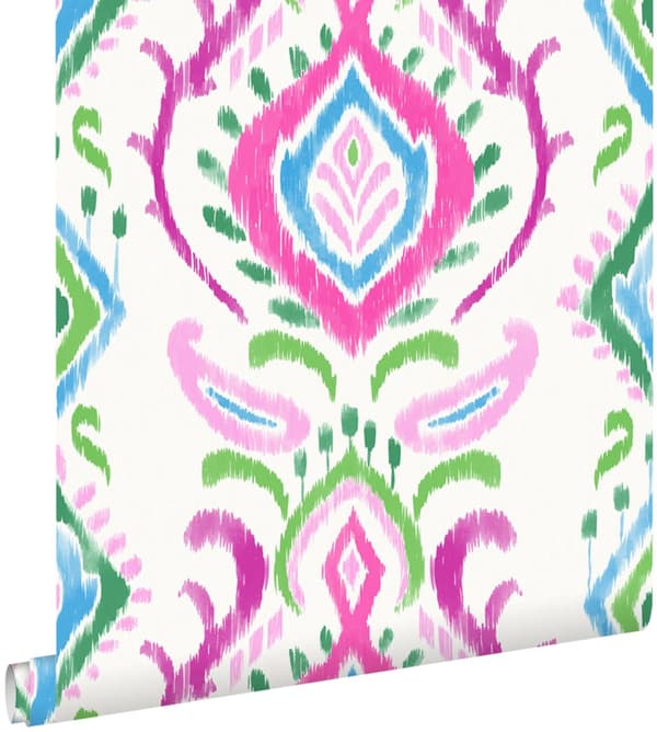 ESTAhome tapet barockmönster grönt och rosa 53 cm x 10,05 m