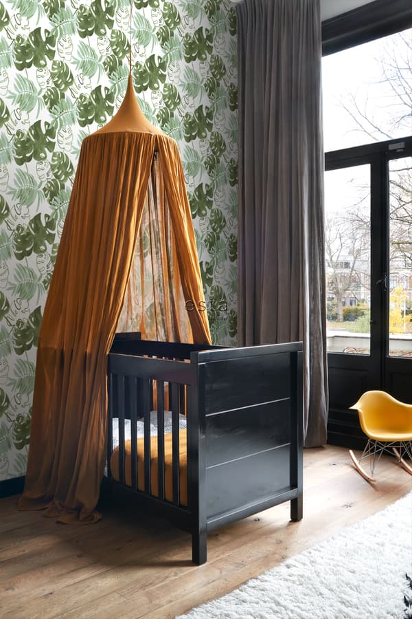 ESTAhome tapet malede tropiske jungleblade gråligt olivengrønt - 138888 - 53 cm x 10,05 m
