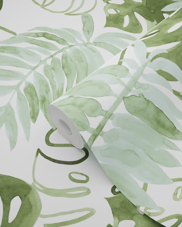 ESTAhome tapet malede tropiske jungleblade gråligt olivengrønt - 138888 - 53 cm x 10,05 m