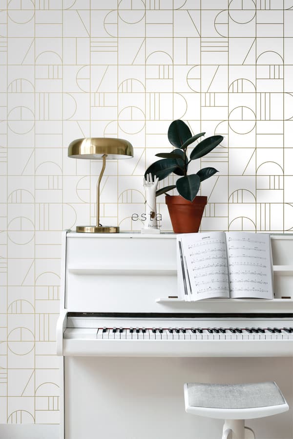ESTAhome tapet art deco vitt och guld 0,53 x 10,05 m