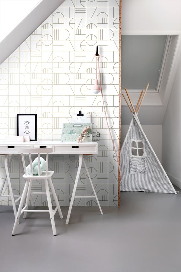 ESTAhome tapet art deco vitt och guld 0,53 x 10,05 m