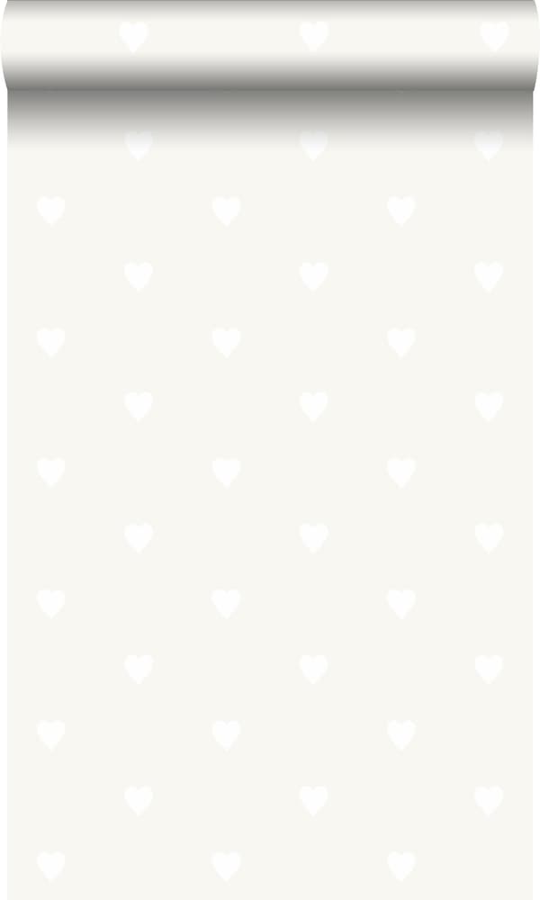 Origin Wallcoverings tapet små hjerter skinnende varmgråt og mathvidt 0,53 x 10,05 m