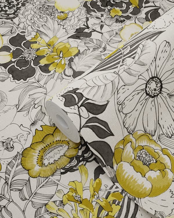 ESTAhome tapet blomster okkergult og beige 53 cm x 10,05 m