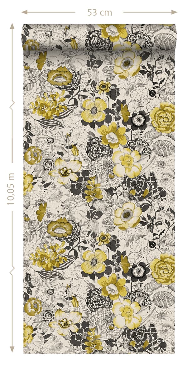 ESTAhome tapet blomster okkergult og beige 53 cm x 10,05 m