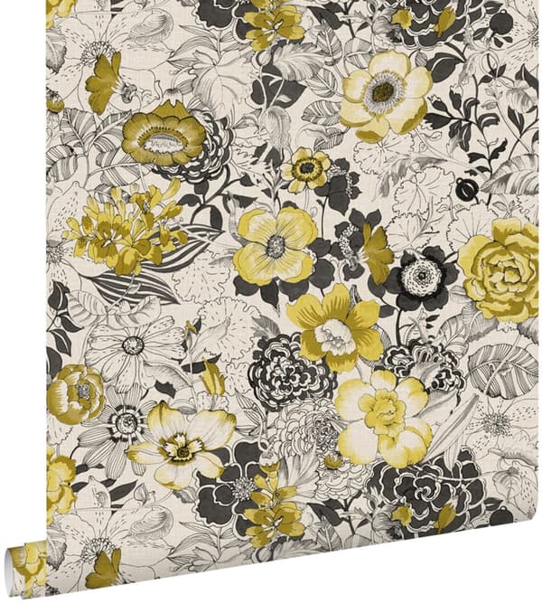 ESTAhome tapet blomster okkergult og beige 53 cm x 10,05 m