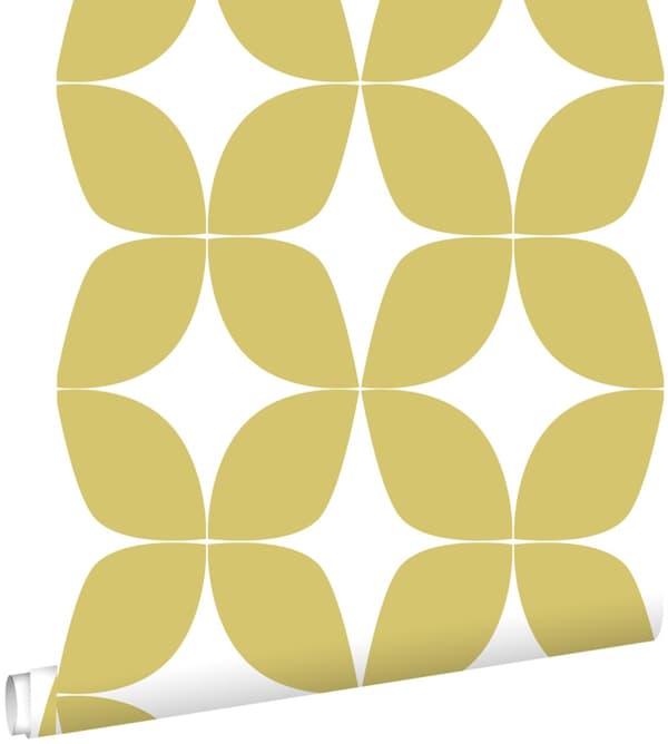 ESTAhome tapet grafisk motiv okkergult og hvidt 0,53 x 10,05 m