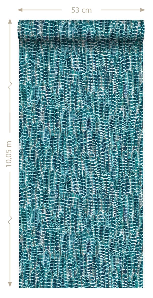 Origin Wallcoverings tapet fjädrar havsgrönt 53 cm x 10,05 m