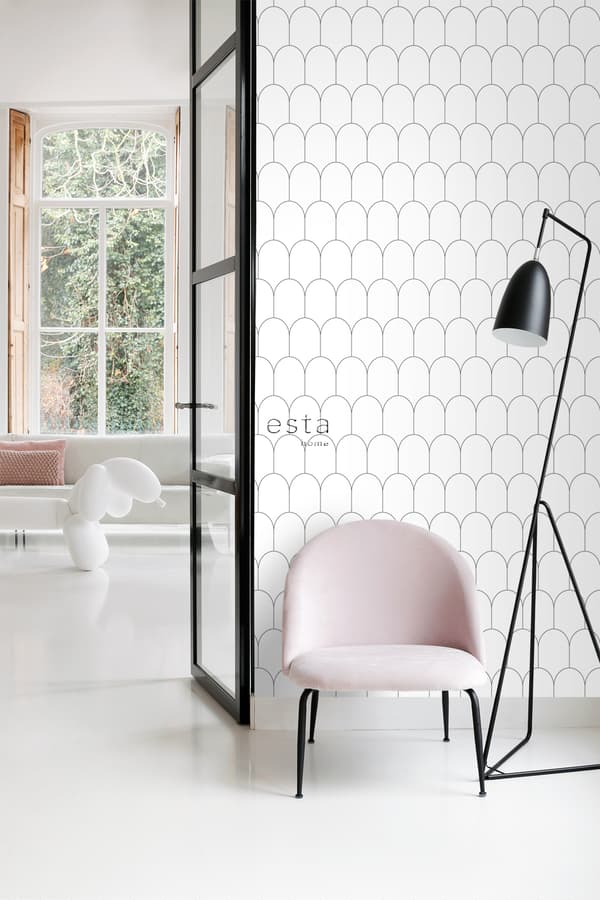 ESTAhome tapet art deco vitt och svart 0,53 x 10,05 m