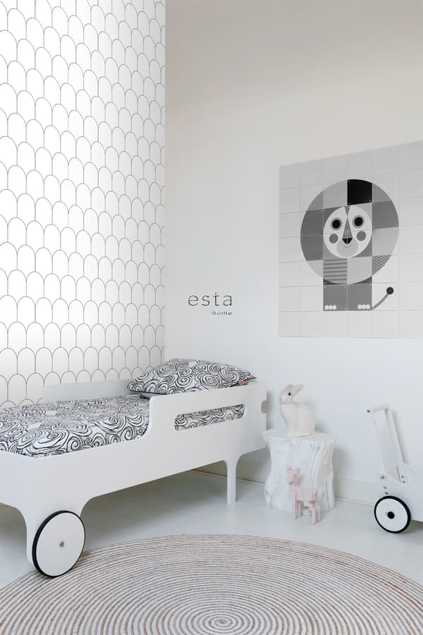 ESTAhome tapet art deco vitt och svart 0,53 x 10,05 m