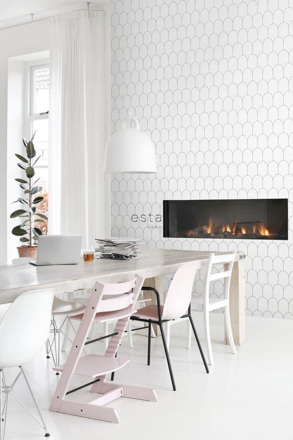 ESTAhome tapet art deco vitt och svart 0,53 x 10,05 m